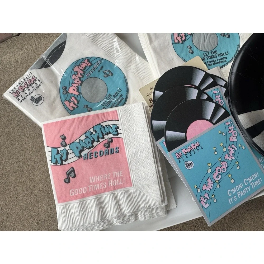 Vintage Hallmark It's Party Time Records Retro Napkins Plates